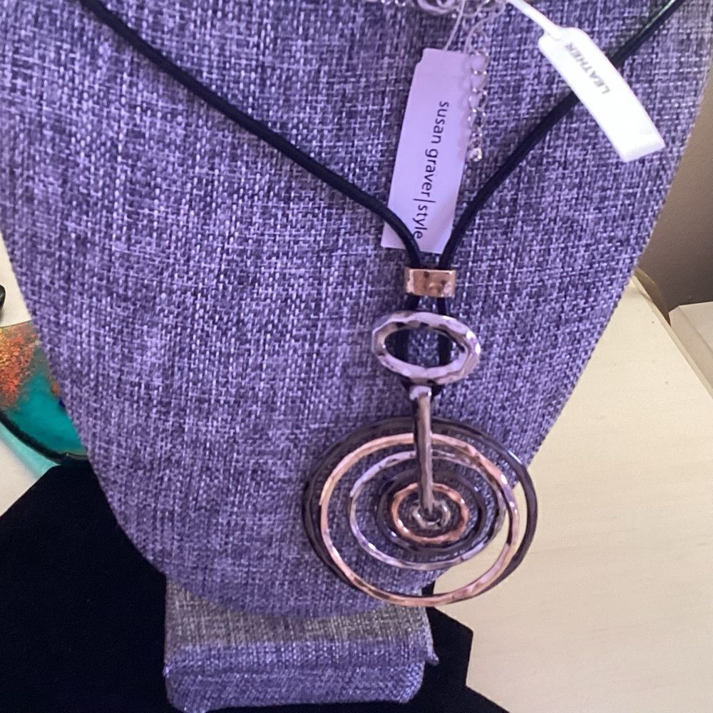 Susan Graver Style Brand Leather and Metals Necklace